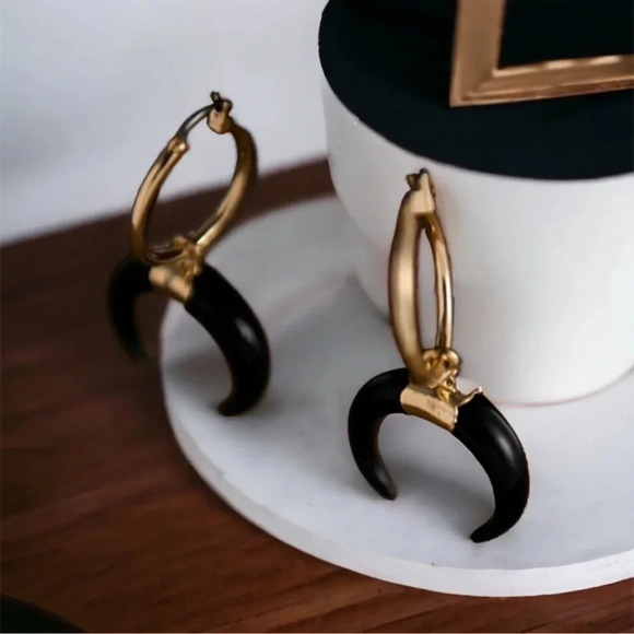 Crescent Dangle Hoops Mini Trendy Boho Gypsy Moon - Picture 6 of 6